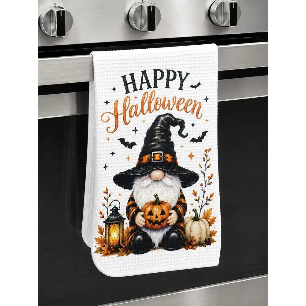 Happy Halloween Gnome Kitchen Towel Pumpkin Fall Farmhouse Decor
